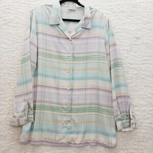 Blouse Size M Pastel VTG Watercolor Soft Girl Cottagecore MOP Button-Up Y2K Chic